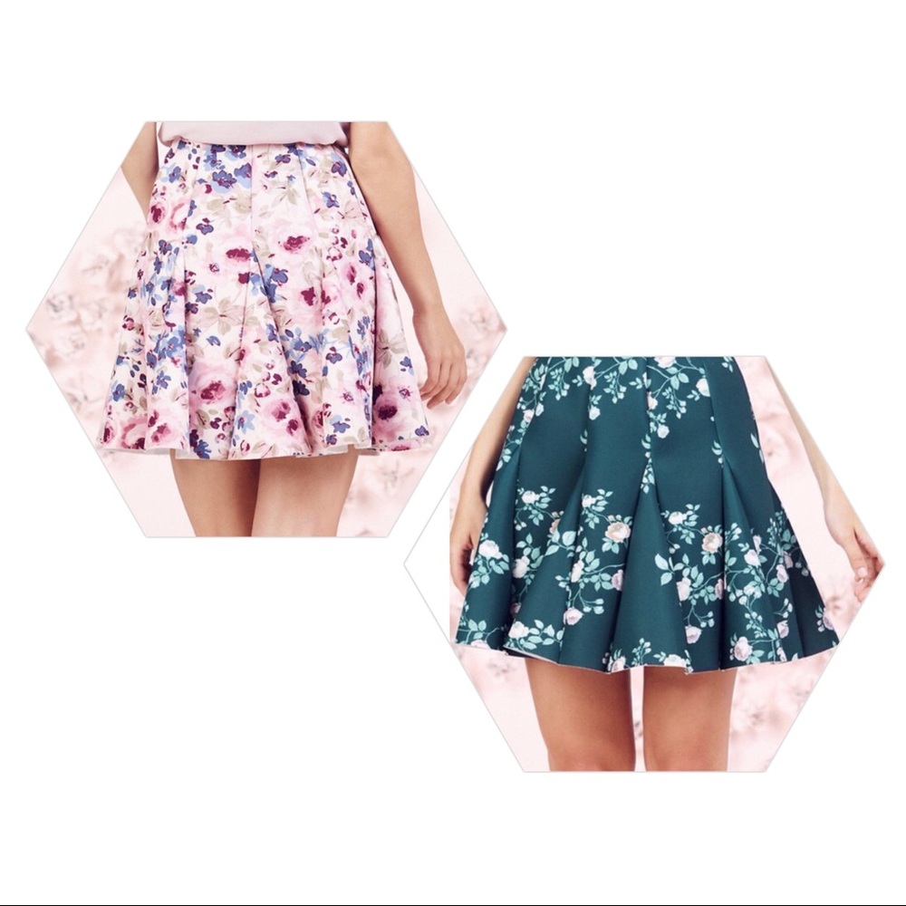 NWT LC Lauren Conrad Runway Floral Skirt Green Mini Pleated Size 2 - Picture 3 of 6